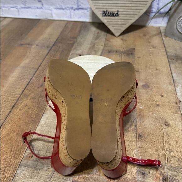 PRADA Wedge Cork Sandals Leather Platform Heels Bliss Rosso Sz 38 EU 8B US Italy - Picture 12 of 12